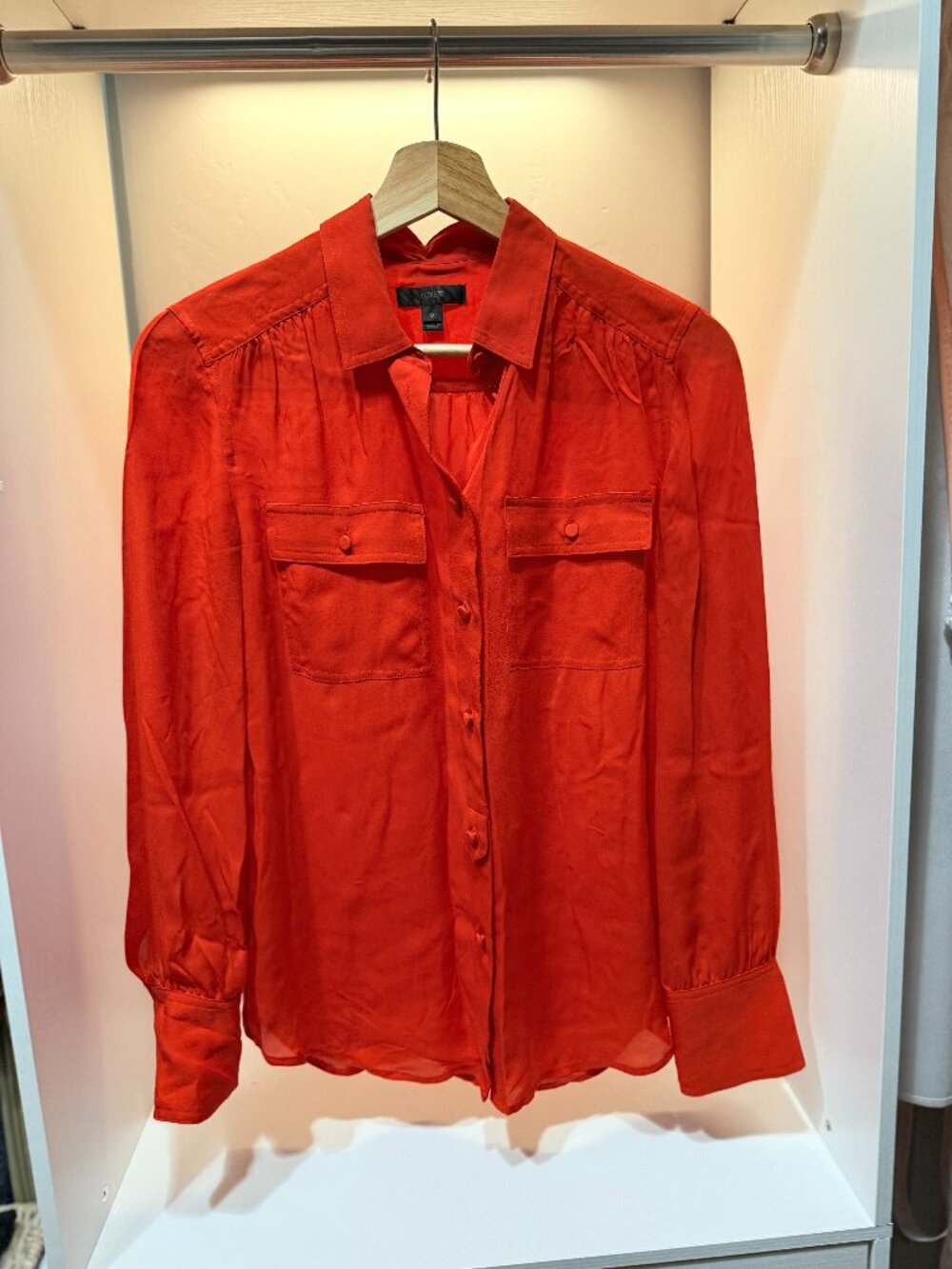 J.CREW 100% Silk Long Sleeve Button Down Blouse - Poppy Red - Size 0